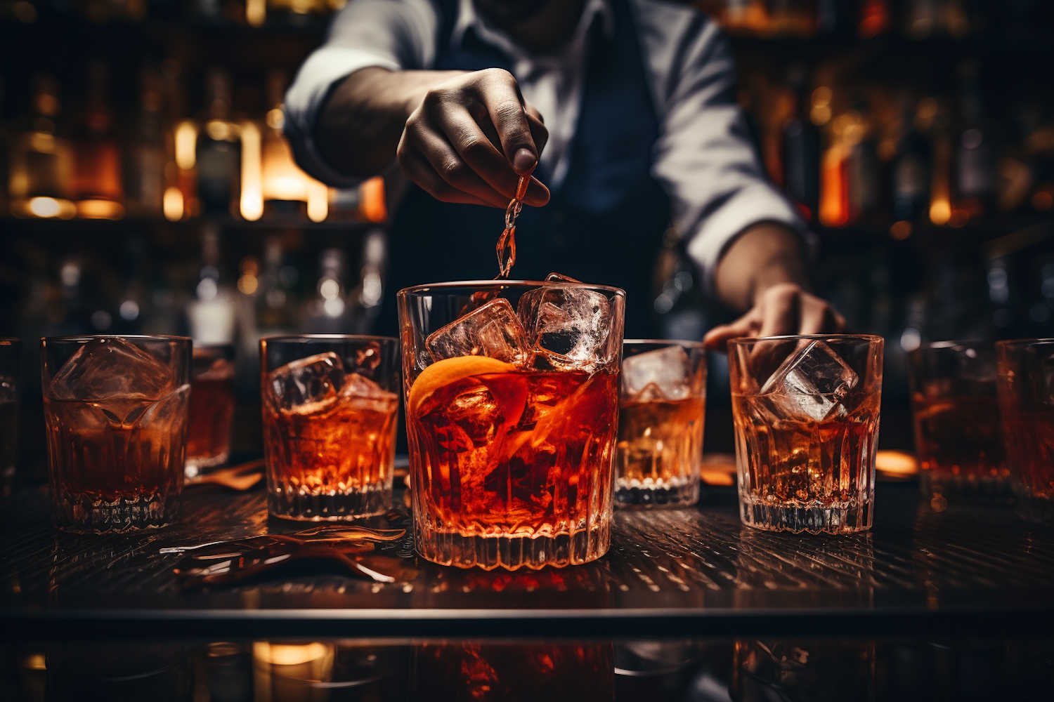 Osoba dokładnie odmierzająca porcję alkoholu w drinku, demonstrując świadome podejście do spożycia i zrozumienia "standardowych drinków".