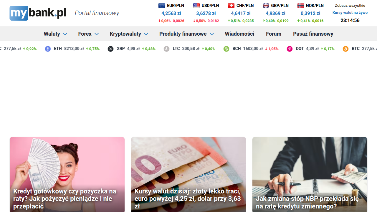 Strona główna portalu MyBank.pl, oferującego rankingi i porównania programów do fakturowania i księgowości online, w tym z obsługą KSeF.