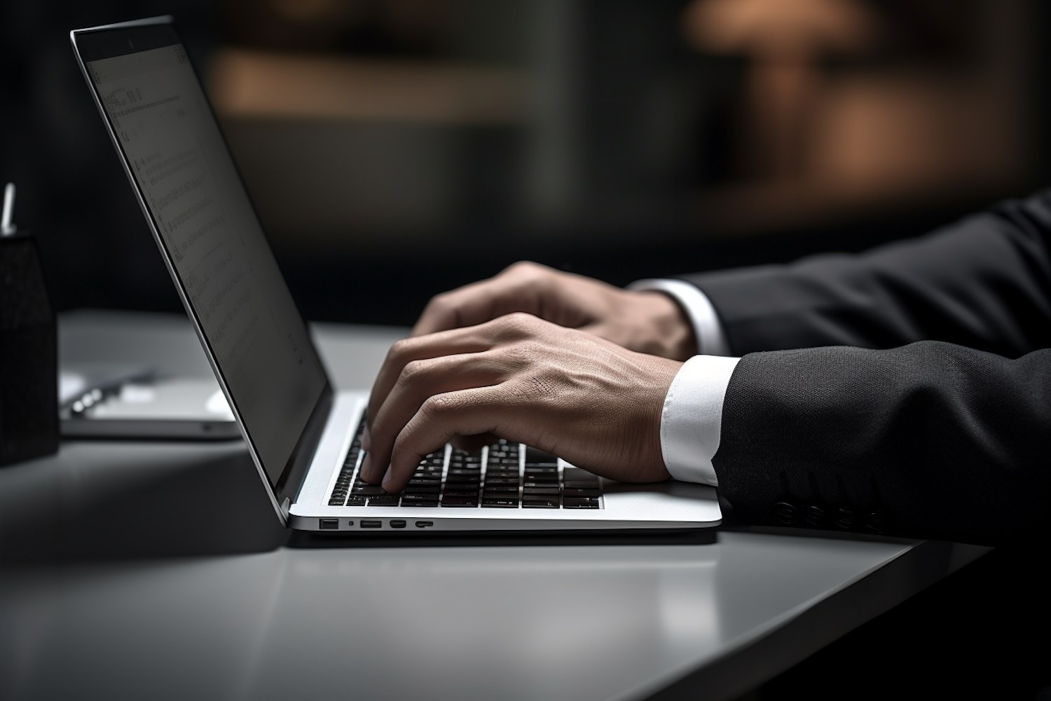 Przedsiębiorca korzystający z arkusza kalkulacyjnego lub listy kontrolnej na laptopie, systematycznie przeprowadzający audyt swojego sklepu internetowego.
