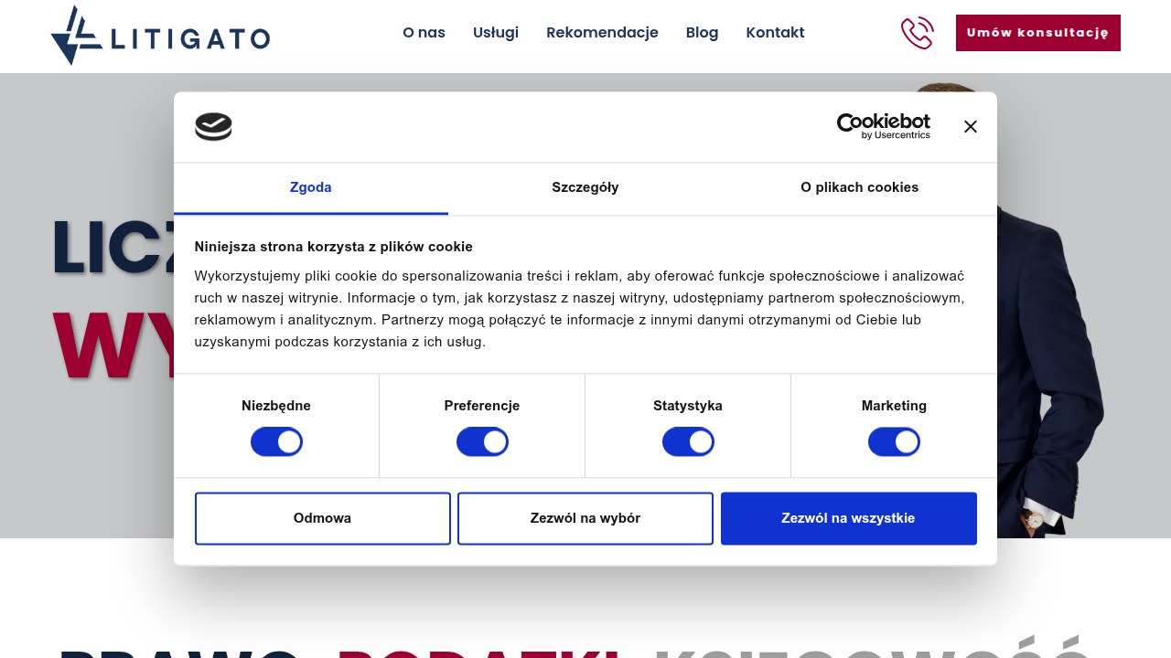 Strona główna portalu Litigato.pl, który dostarcza informacji o różnych formach opodatkowania dla przedsiębiorców, w tym skali, liniowym i ryczałcie.