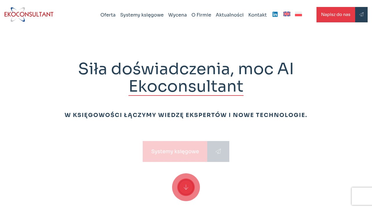 Strona główna Ekoconsultant.pl, prezentująca ranking narzędzi AI wspierających księgowość i finanse, w tym automatyczną kategoryzację wydatków.