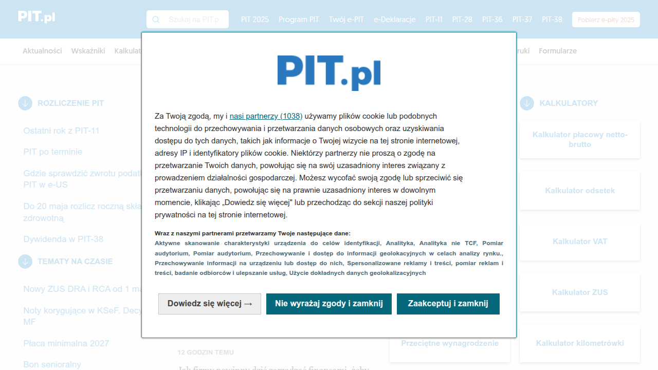 Przegląd strony głównej portalu PIT.pl, oferującego szczegółowe informacje na temat skali podatkowej.